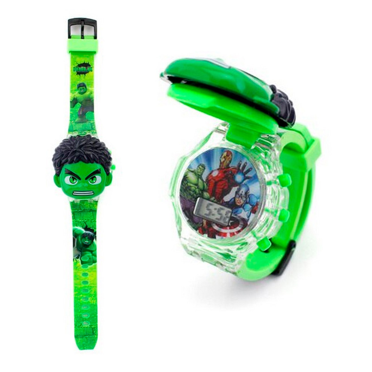 Reloj Niños Digital Luces Sonido Tapa Infantil Hulk